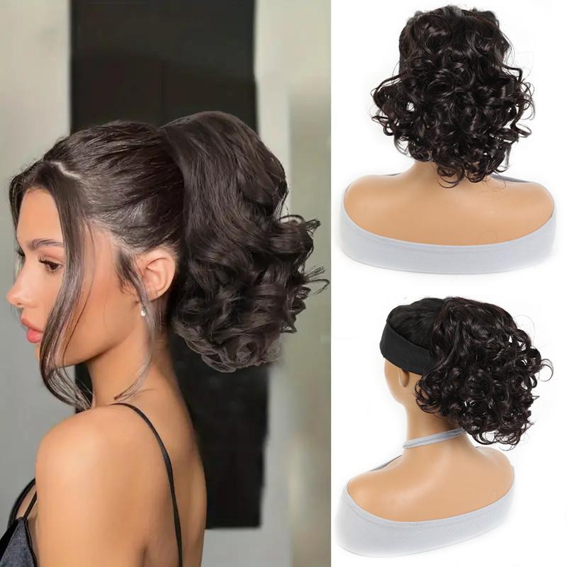 Drawstring short curled ponytail wig synthetic fiber ponytail wig natural and comfortable hair accessories for daily use