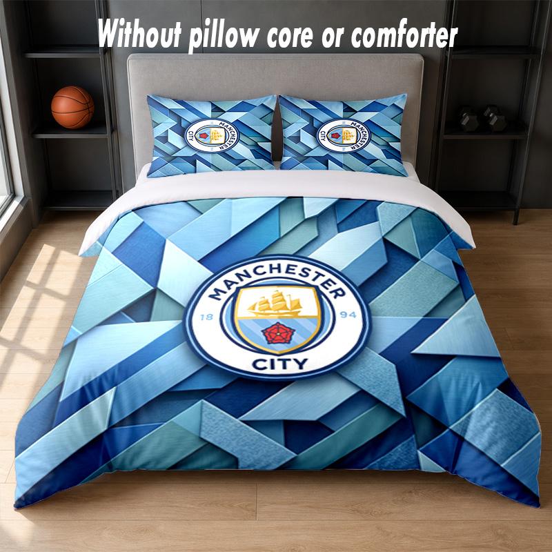 Manchester City Design Sengetøy Sengetøysett 1 Dynetrekk + 2 Putevar Mykt Pustende Husholdnings Sengetøy