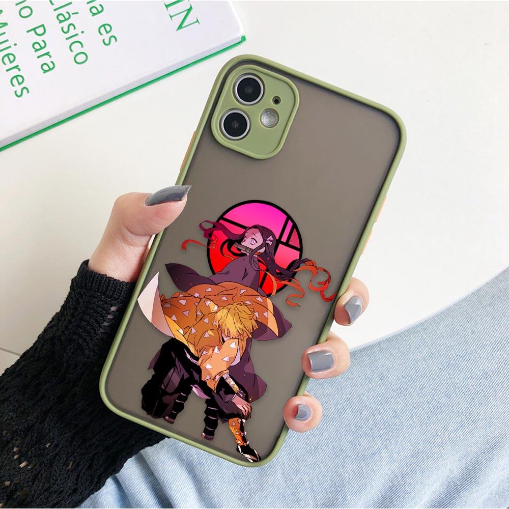 Matte Case For iPhone 11 12 13 14 Pm Pro Max XR X 8 7 Plus Pro XS Mini Skin Feeling Cover Fundas Shell Japan Anime Demon Slayer