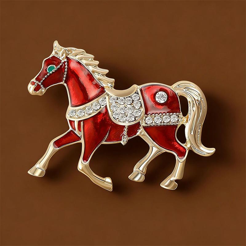 Luxury Strong Horse Brooches For Women Unisex 4-Color Elegant Enamel Animal Year Of The Horse Brooch Pins Gifts