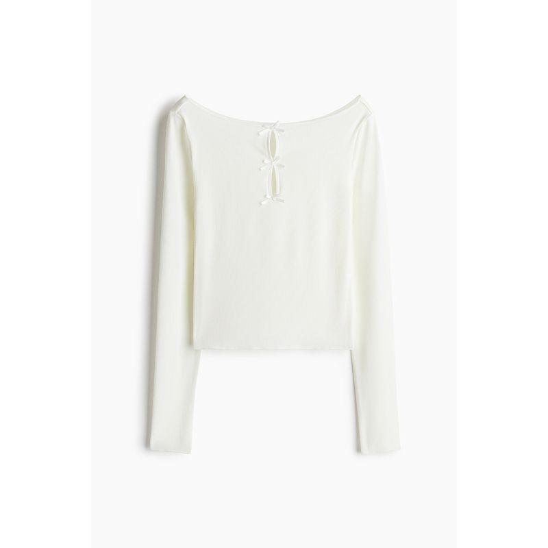 

HM Women s T-shirt Fall 2025 New Arrival round Neck Bowknot Bottoming Shirt Slim Fit Inner Wear Tops 1271124 Cream color 170/104