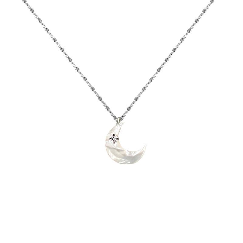 Colier alb cu cochilie de fluture și lună cu lanț de gât cu zircon încrustat cu diamante în formă de semilună Super Nemuritor Anul de vis