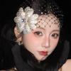Retro Rhinestones Flower Net Hat Hollow DIY Bridal Headdress Black Handmade Wedding Headwear