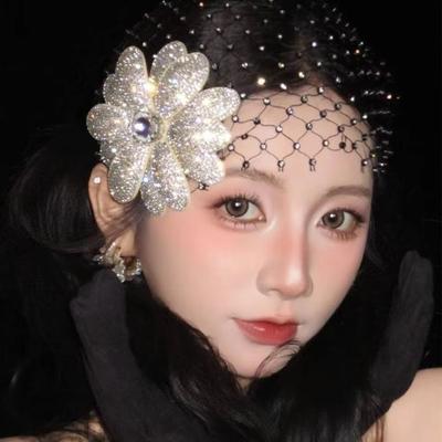 Retro Rhinestones Flower Net Hat Hollow DIY Bridal Headdress Black Handmade Wedding Headwear
