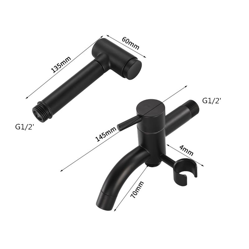 Robinet de duș de baie din alamă neagră, robinet de baie, robinet de baie cu apă rece și cap de duș manual, set de duș negru montat pe perete, set de duș pentru baie