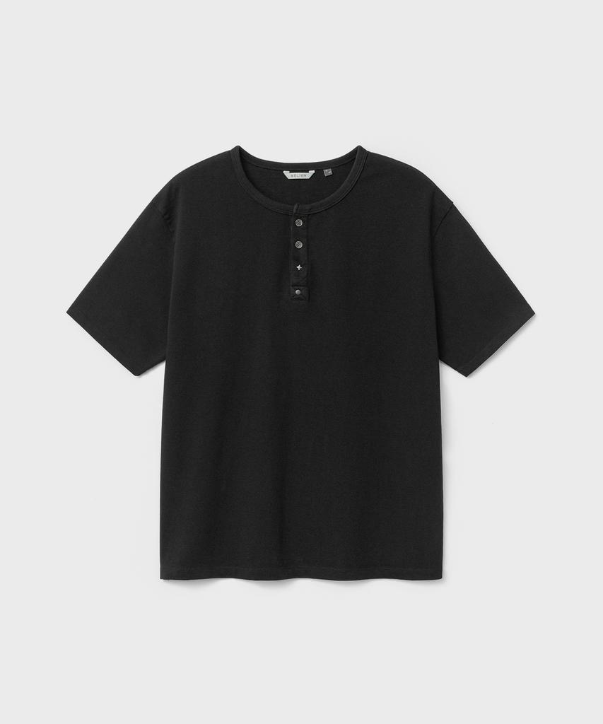Bellie Variant Henley Neck T-Shirt - Washed Black