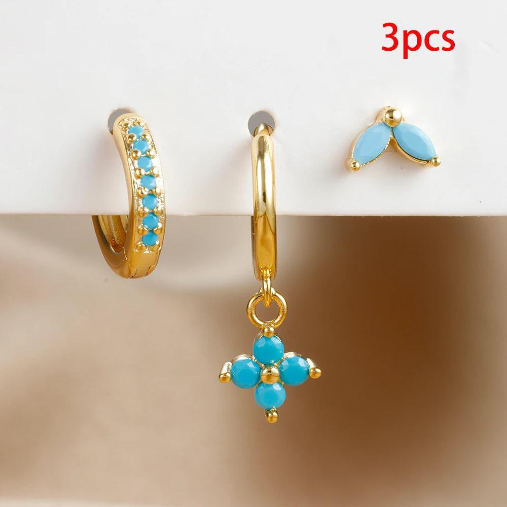 Xiyin Crystal Flower Hoop Earrings Set – Elegant Geometric Dangle & Cartilage Piercing Jewelry