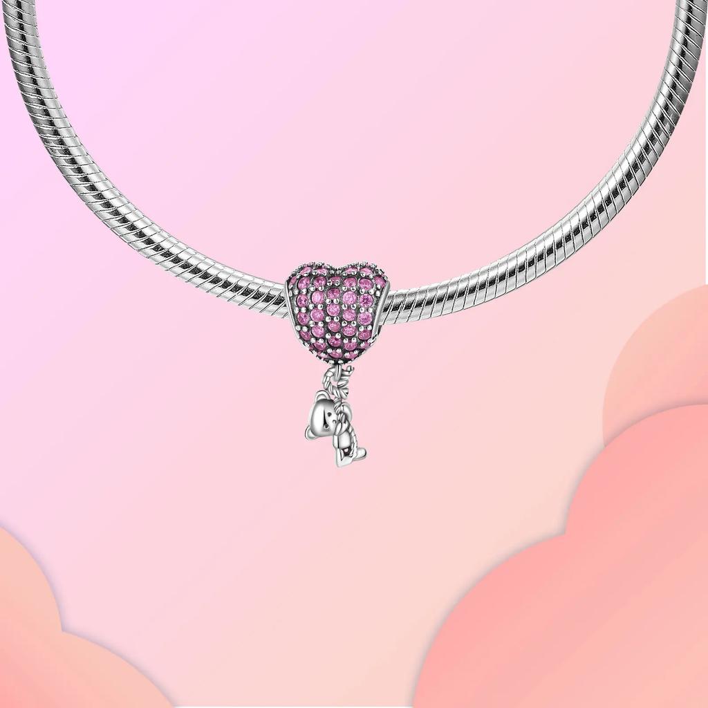 Copper Love Pink Mom Bear Travel Beads Fit Charm Bracelet For Women Fine Jewelry Making