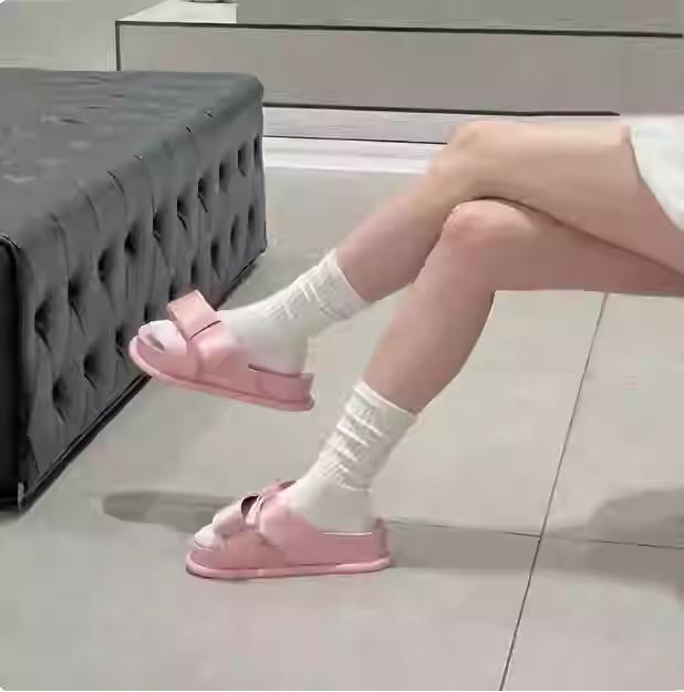 2025 Summer Butterfly-knot Slippers Sweet Pink Round Toe Pull-on Thick-sole Bow Flip Flops Women's Outdoor Dress Shoes