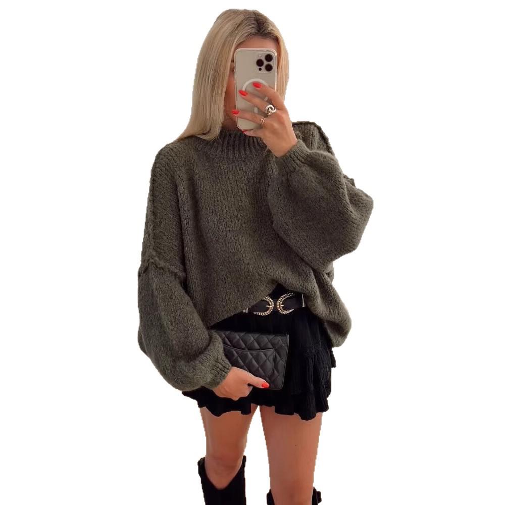 2025 Spring/Autumn European & American Women's Chic Round Neck Thin Knit Sweater