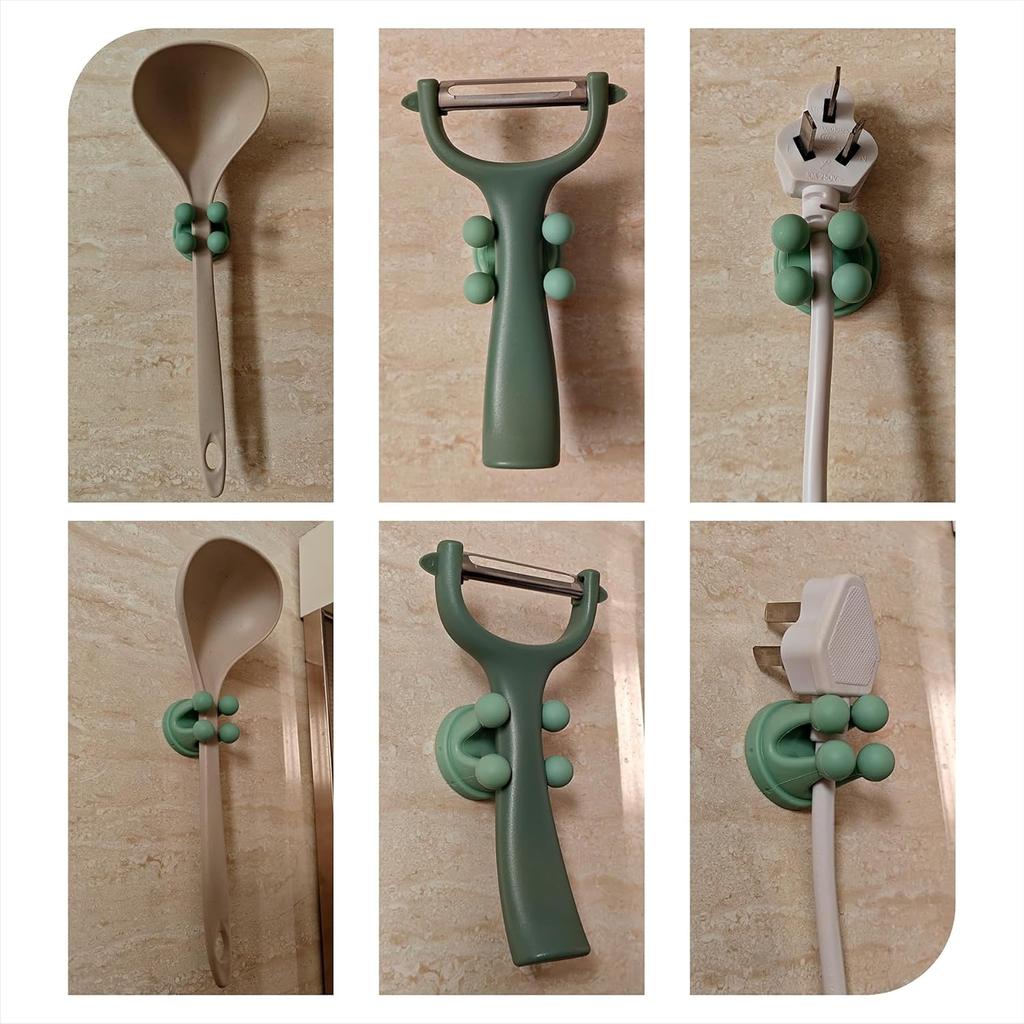 3PCS Silicone Sticky Hooks Green Crown-Shaped Design for Hanging Keys Toothbrushes Charging Cables Bath Scrubbing Towels Electrical Plugs for Kitchen