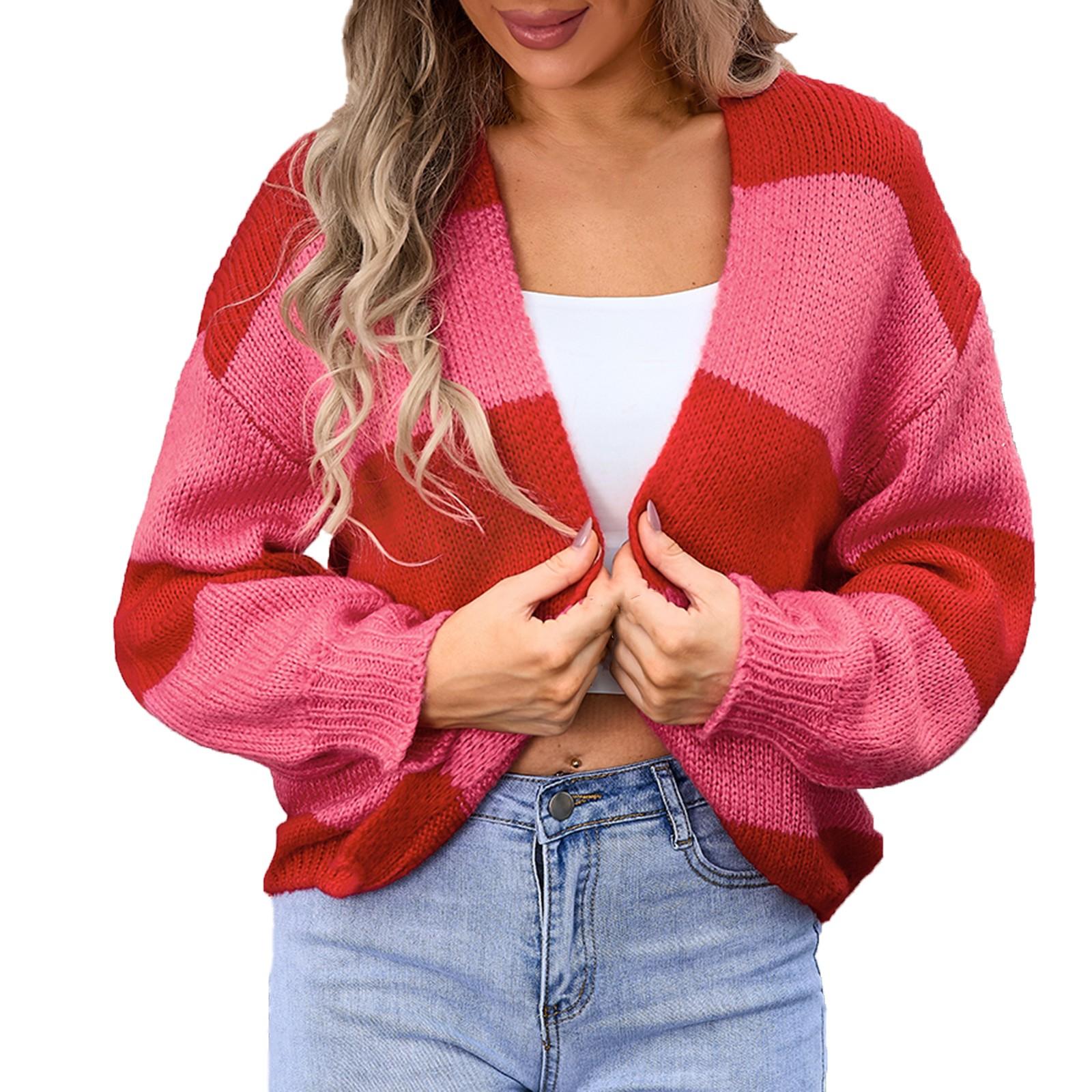 

Женский повседневный модный удобный уличный вязаный полосатый кардиган M красный