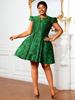 Plus Size Floral Jacquard  A Line Dresses for Women with Short Cap Sleeves Ideal for Parties Brunches and Special Day Events