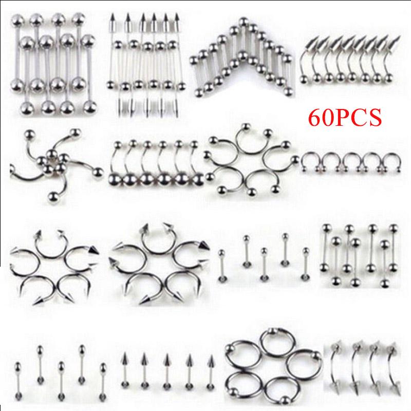 Buy 60Pcs/set Punk Unisex Stainless Steel Body Piercing Eyebrow Tongue