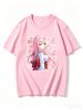 2026 New Unisex Crew Neck Casual Short Sleeve TShirt With Kimono Zero Two Cherry Blossom Square Frame Anime Print TShirt