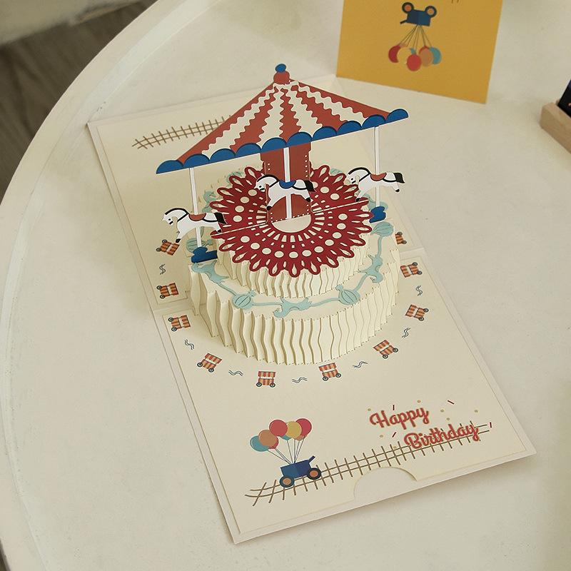 Biglietto Torta di Compleanno Pop-Up 3D - Scultura di Carta Piegata Creativa Regalo per Fidanzato o Fidanzata