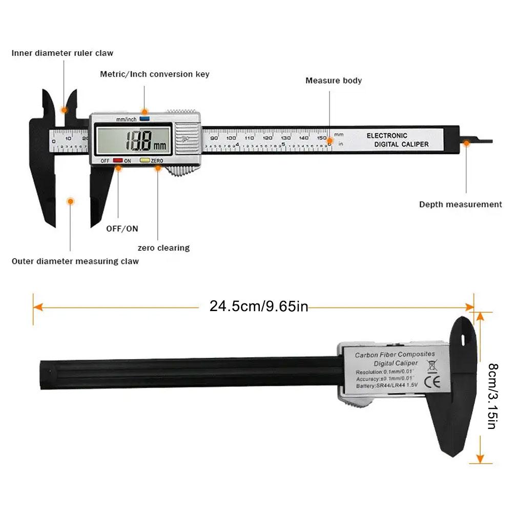 150mm 100mm Electronic Digital Caliper Carbon Fiber Dial Vernier Caliper Gauge Digital Ruler Micrometer Measuring Tool