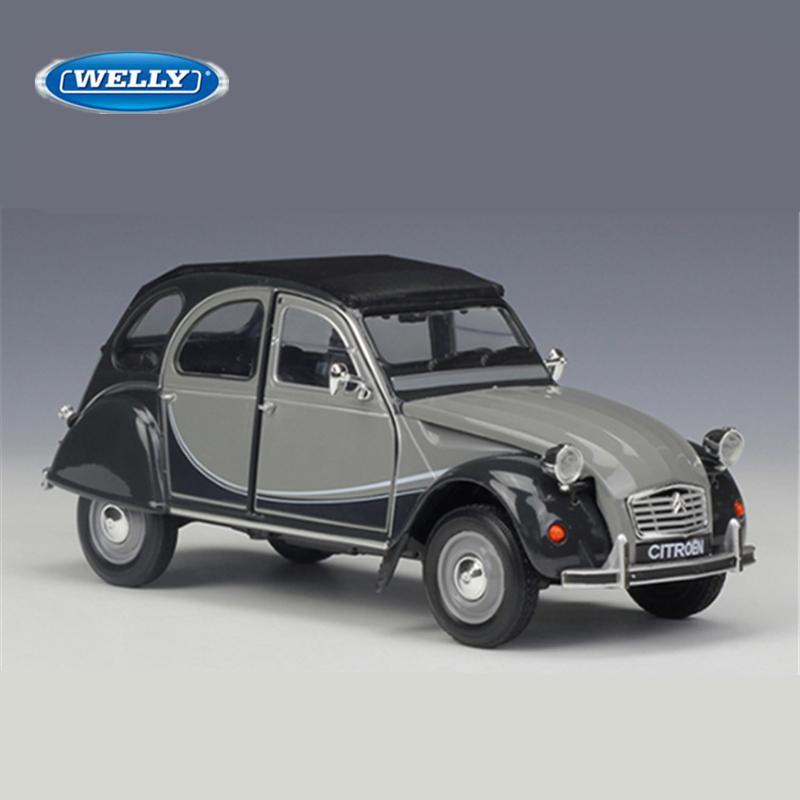 WELLY 1:24 Citroen 2CV 6 Charleston Alloy Car Model Diecast Metal Classic Vehicles Model Simulation Collection Children Toy Gift серый