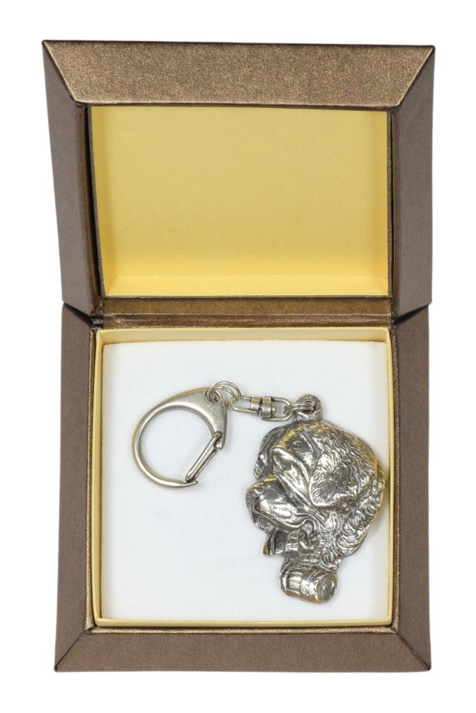 St. Bernard, Saint Bernard, Alpine Mastiff - Silver-plated key ring with a dog in a gift box, handbag decoration, backpack pendant by Art-Dog brand