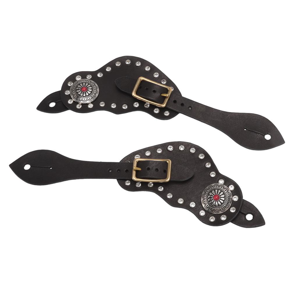 1Pair Spur Strap Leather Rhinestone Western Vintage Style Horse Riding Protective Equipment for