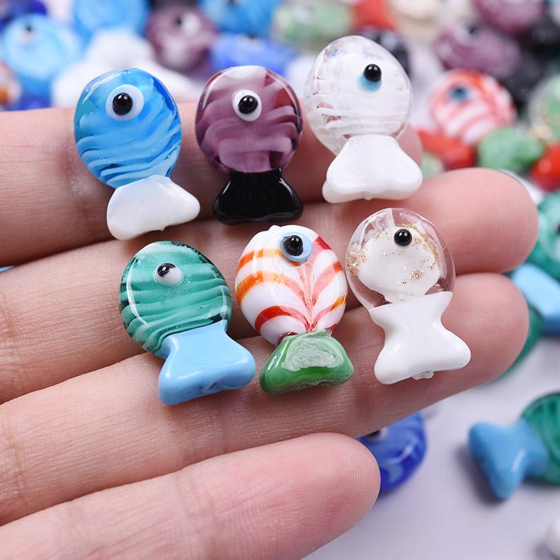 12pcs/Lot Mixed Patterned Stripe Fish Beads For Jewelry Making Supplies Cute Animal Glass Spacer Bead Handmade Bracelets Anklets