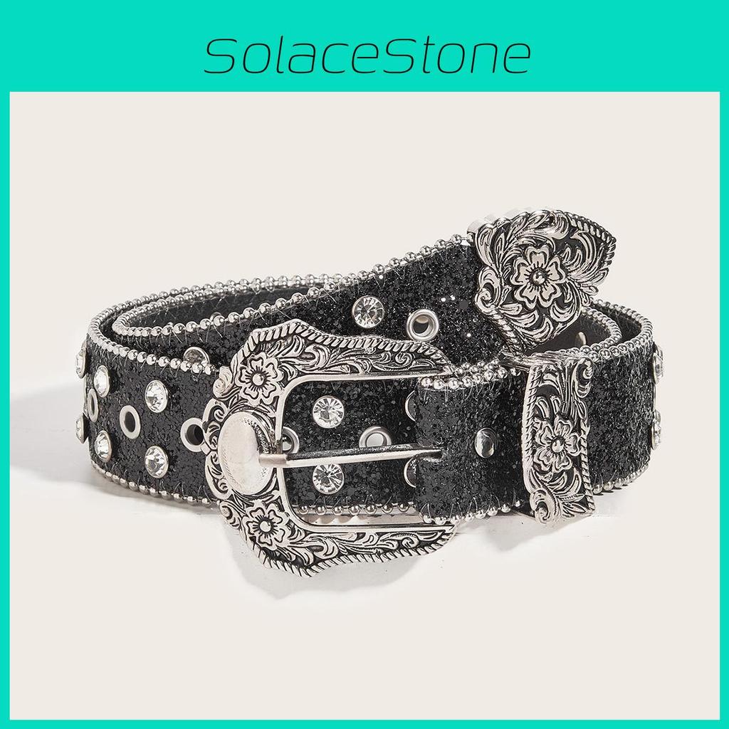 Water Crystal Women Belt With Alloy Buckle For Retro Style Fashion Accessory