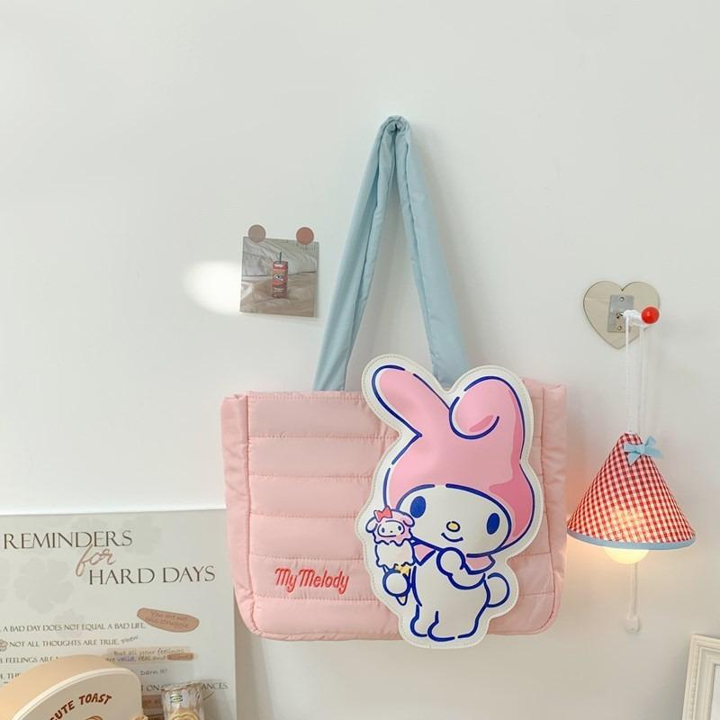 Cute Down Cloth Handbag Women's New Daily Commuting Large-capacity Tote Bag Cotton-filled Cartoon Shoulder Bag