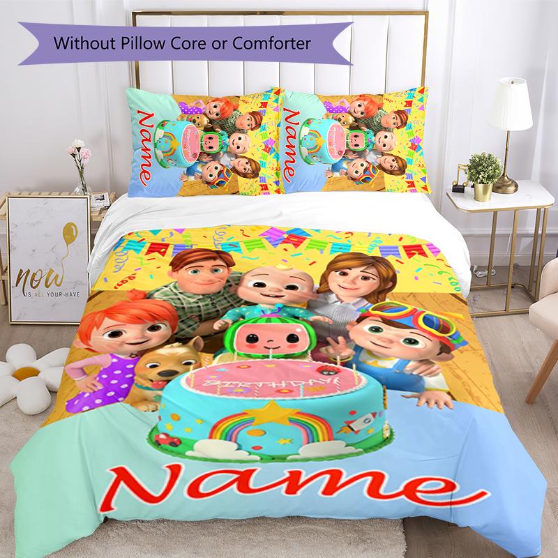 3pcs Custom Name CoComelon - Dance Party Bedding Set Duvet Cover Closure Includes 1 Duvet Cover & 2 Pillowcases for All Seasons Bedroom Decor