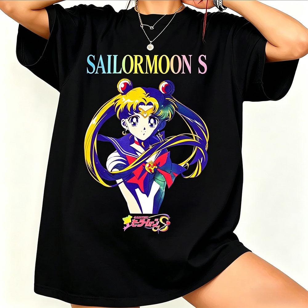 2026new American Retro Cotton Shortsleeved Tshirt With Sailor Moon Print Suitable For Both Unisex And Unisex Casual Street Style