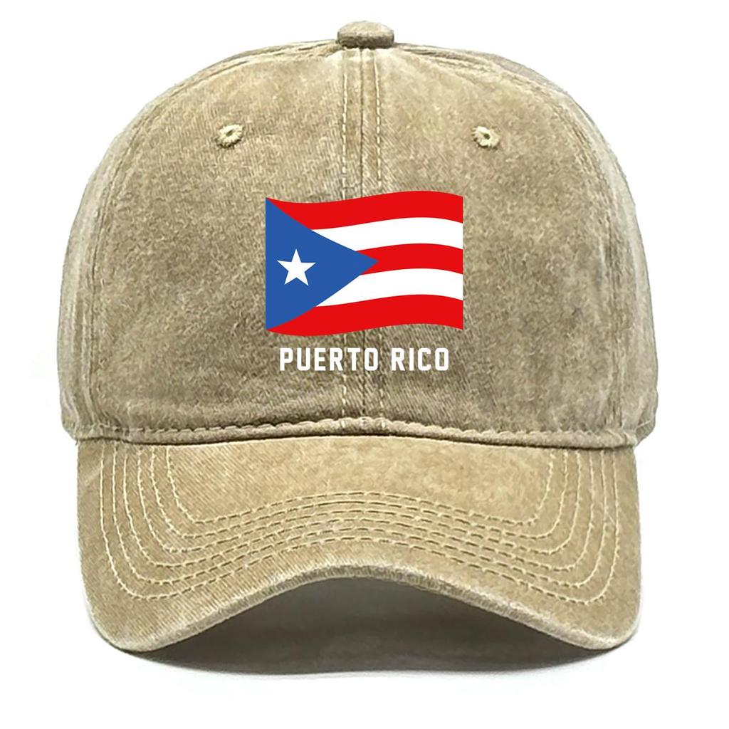 Puerto Rico Flag Waves Print Verstellbare Baseballkappe, Patriotische Papa-Kappe Verstellbare Schnalle Trendiger Vintage-Schnitt Snapback Sonnenhut