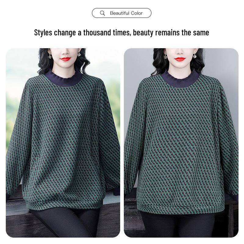 Plus Size Loose Jacquard T-Shirt Sweatshirt for 40-Year-Old Women - Warm, Versatile & Light