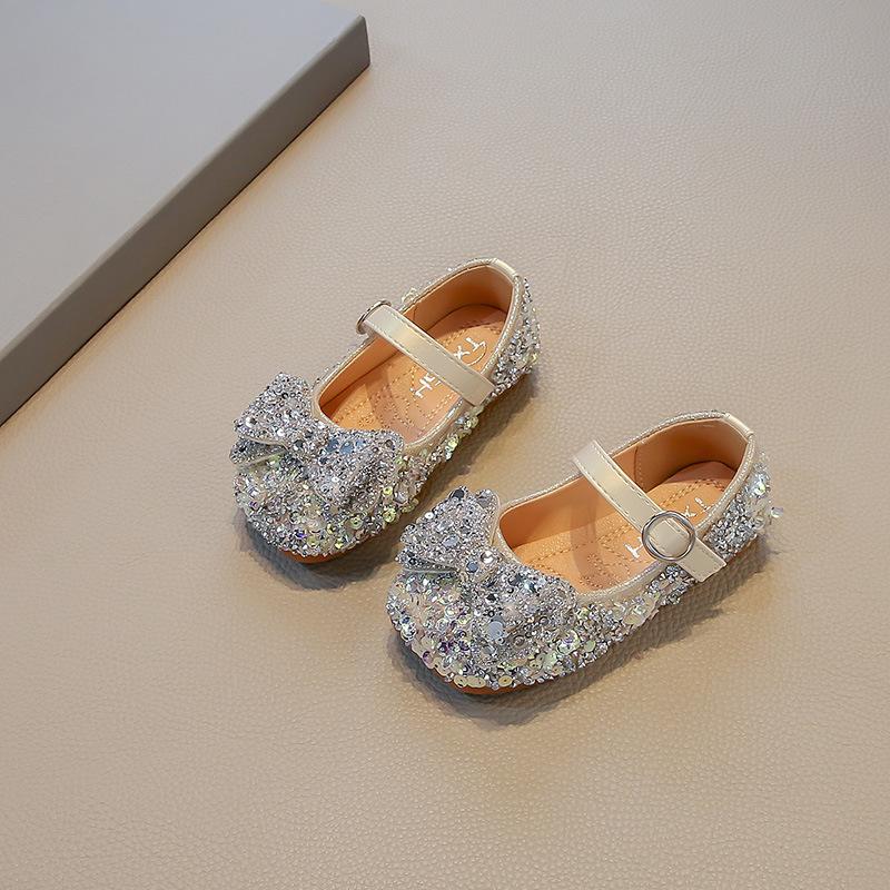 

Girls PU Leather Shoes New Baby Girl Princess Elsa Casual Shoes Rhinestone Soft-soled Crystal Fashion Dance Loafer 23