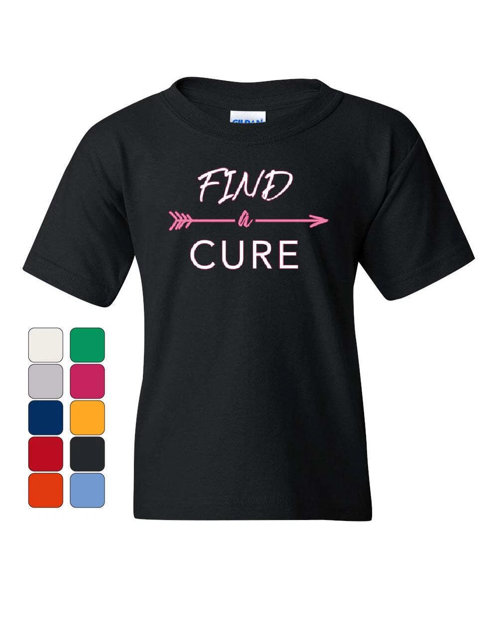Find a Cure Youth kids boys T-Shirt October Breast Cancer Awareness Support Hope Kids Tee 110