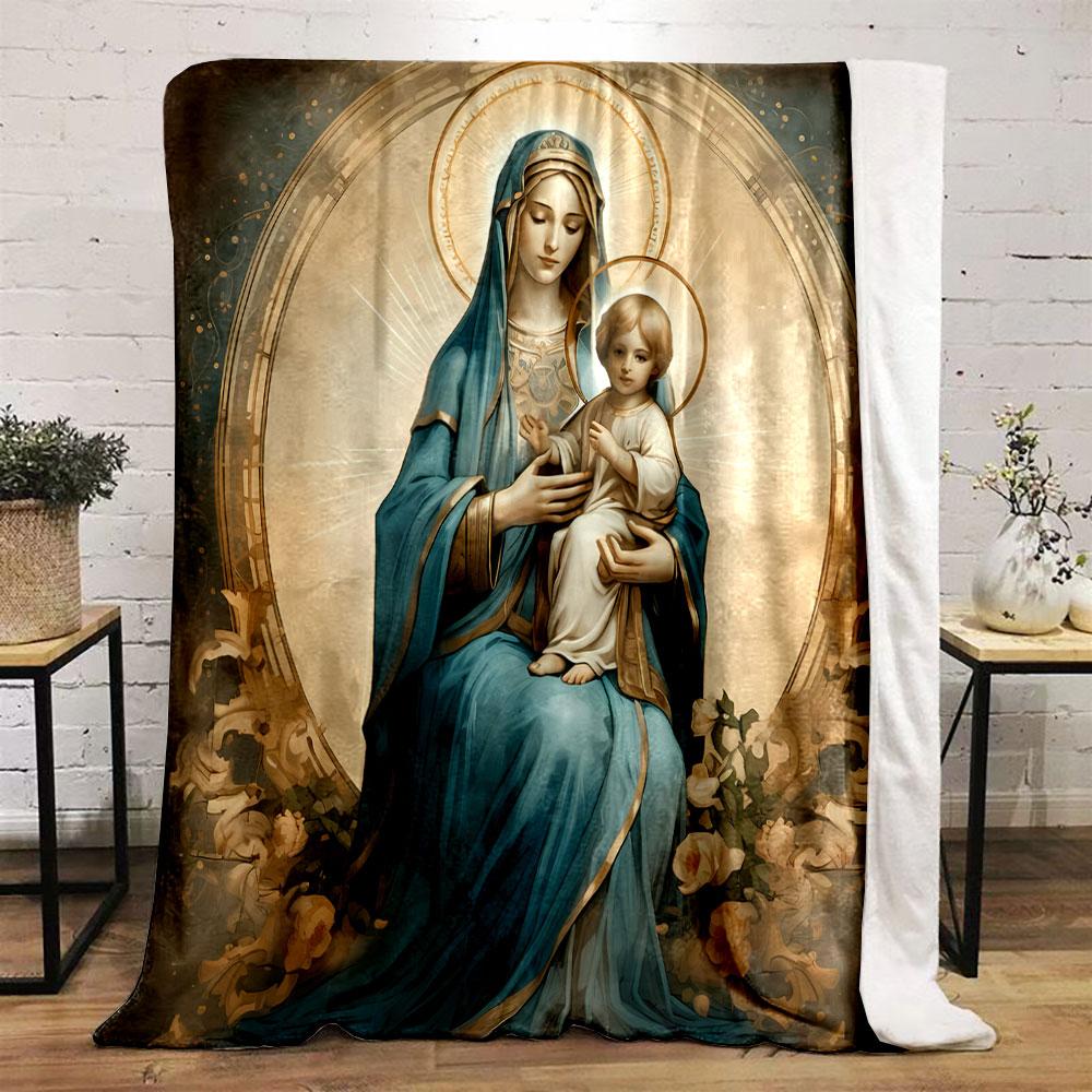 Our Lady Virgin Mary Baby Jesus Throw Blanket Printed Blanket for Living Room Bed Couch lunch break Soft Cozy Blanket for Friend's festival Gift