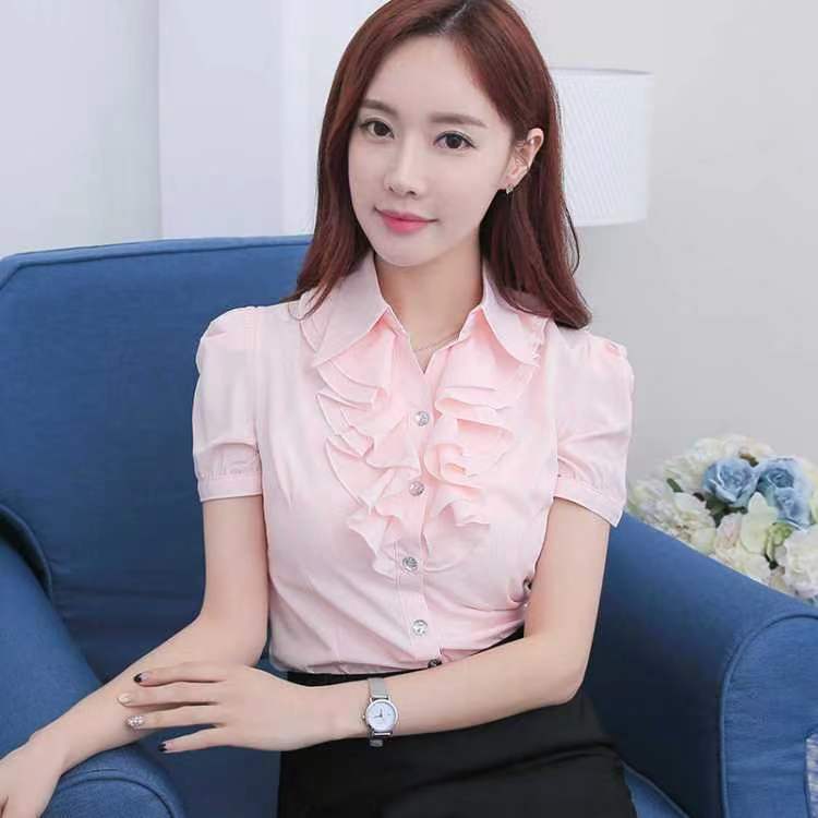 Herbst und Winter Damenmode Stehkragen Knopf Rüschen Raffbluse Einfarbig Pendler Langarm Slim Shirt