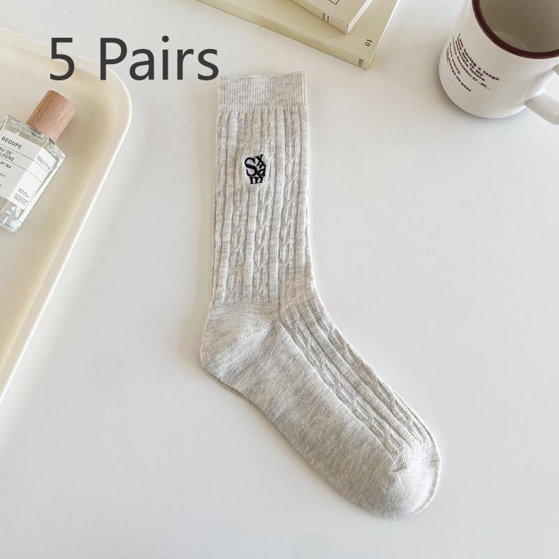 

5 пар женских весенних и летних впитывающих пот носков с перекрученными буквами в трубке из хлопкового ворса 5 Pairs серый