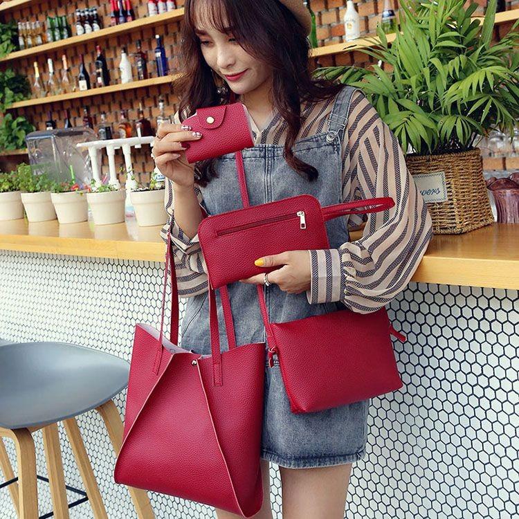 Leather Women 4pcs Handbag Lady Shoulder Bag Tote Purse Messenger Set Satchel