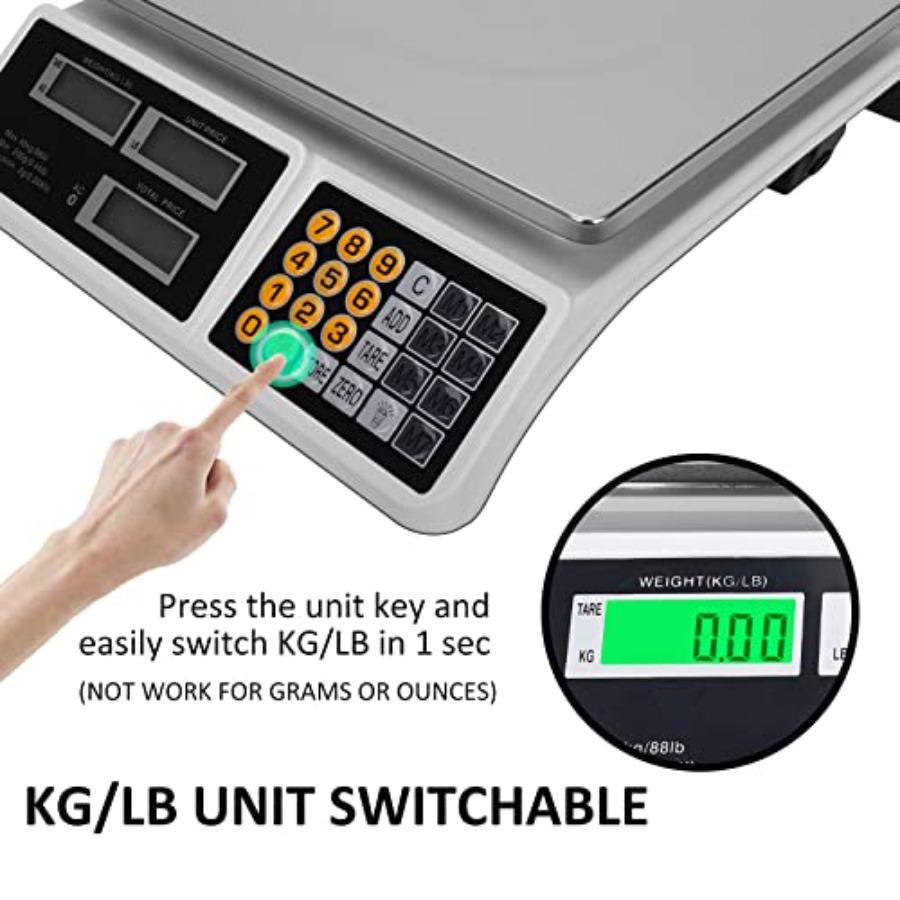 Price Computing Scale 88lb/40kg LCD Digital Commercial Price Scale with Stainless Steel PlatformProduce Scale Food Scale for Fa