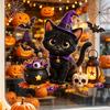 Decorative Glass Film Halloween Static Window Clings, Witch Black Cat Stickers, Reusable No Glue Indoor Ornament Stickers for Shop Store Home
