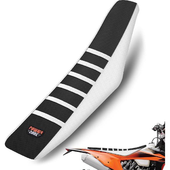Dirt Bike Seat Cover Universal - Ribbed Gripper Pit Bike Seat Cover for Motorcycle Enduor Motocross White-Black