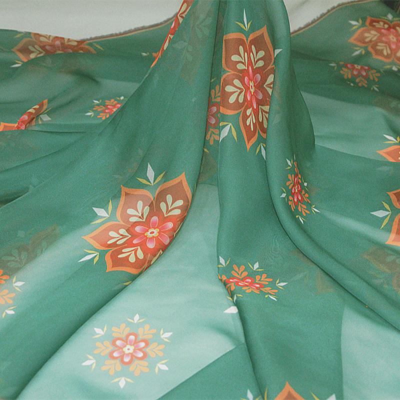 Tang Dynasty Floral Printing Chiffon Fabric Hanfu Ancient Style Skirt DIY Sewing Classical Cloth Background Decor by the Meter
