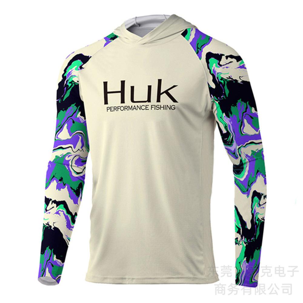 Hooded fishing suit, summer quick-dry long-sleeve men's T-shirt, outdoor sportswear, sun-protection shirt, lure fishing suit, breathable