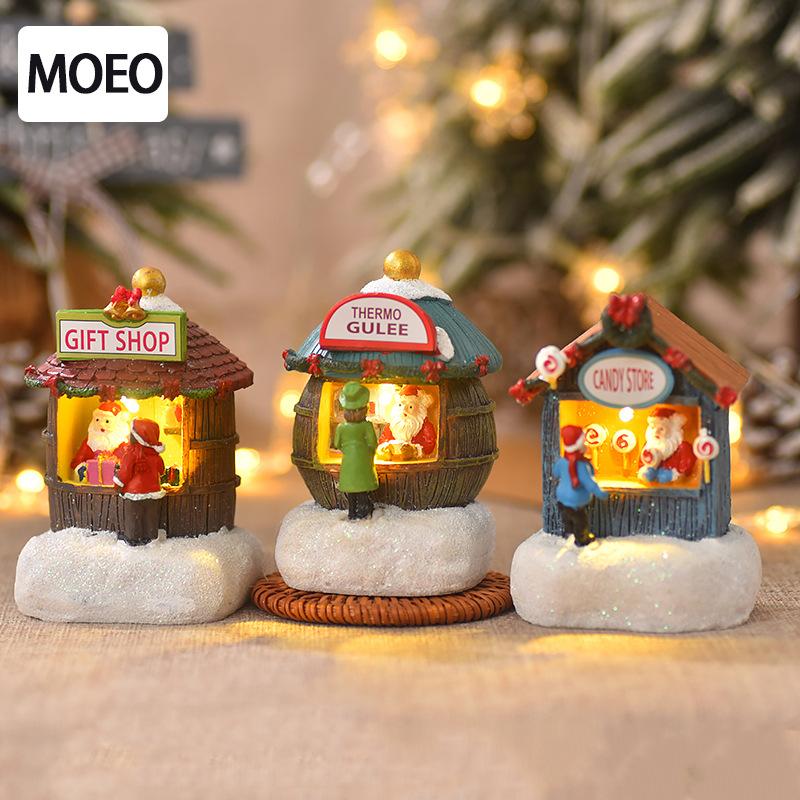 Christmas Train Ornament Glowing Snow House Desk Accessorie Christmas Decorations 2025 Navidad New Year Gifts Home Decor