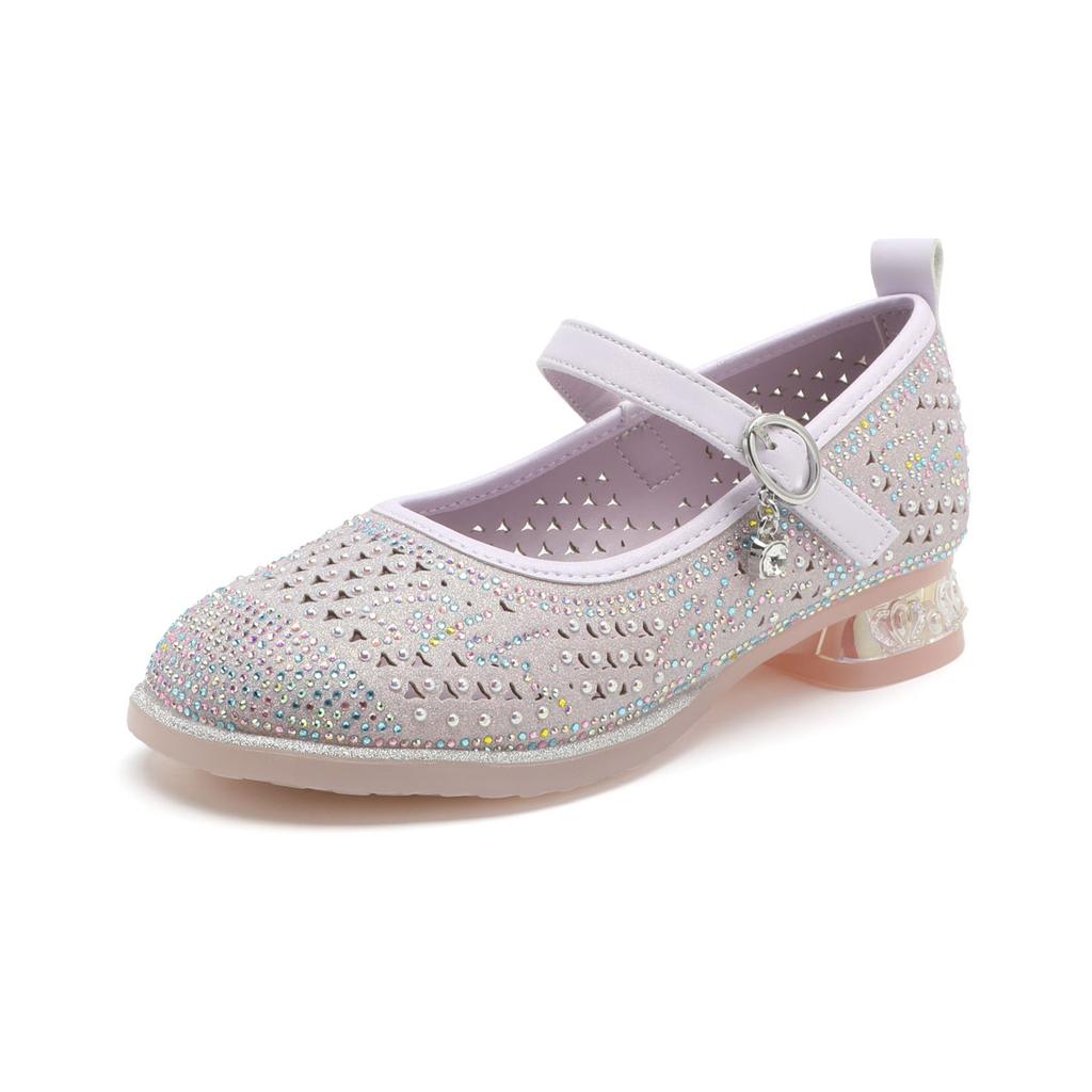 Spring and Autumn Shachi Middle Aged Girls Sweet Diamond Pearl Glitter Low Heel Princess Shoes Leather Shoes