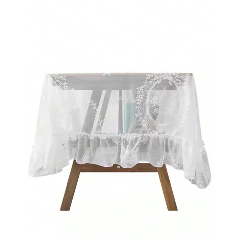 1PCS Lace Embroidered Floral Pattern Ruffled Tablecloth for Elegant Dining & Home Decoration