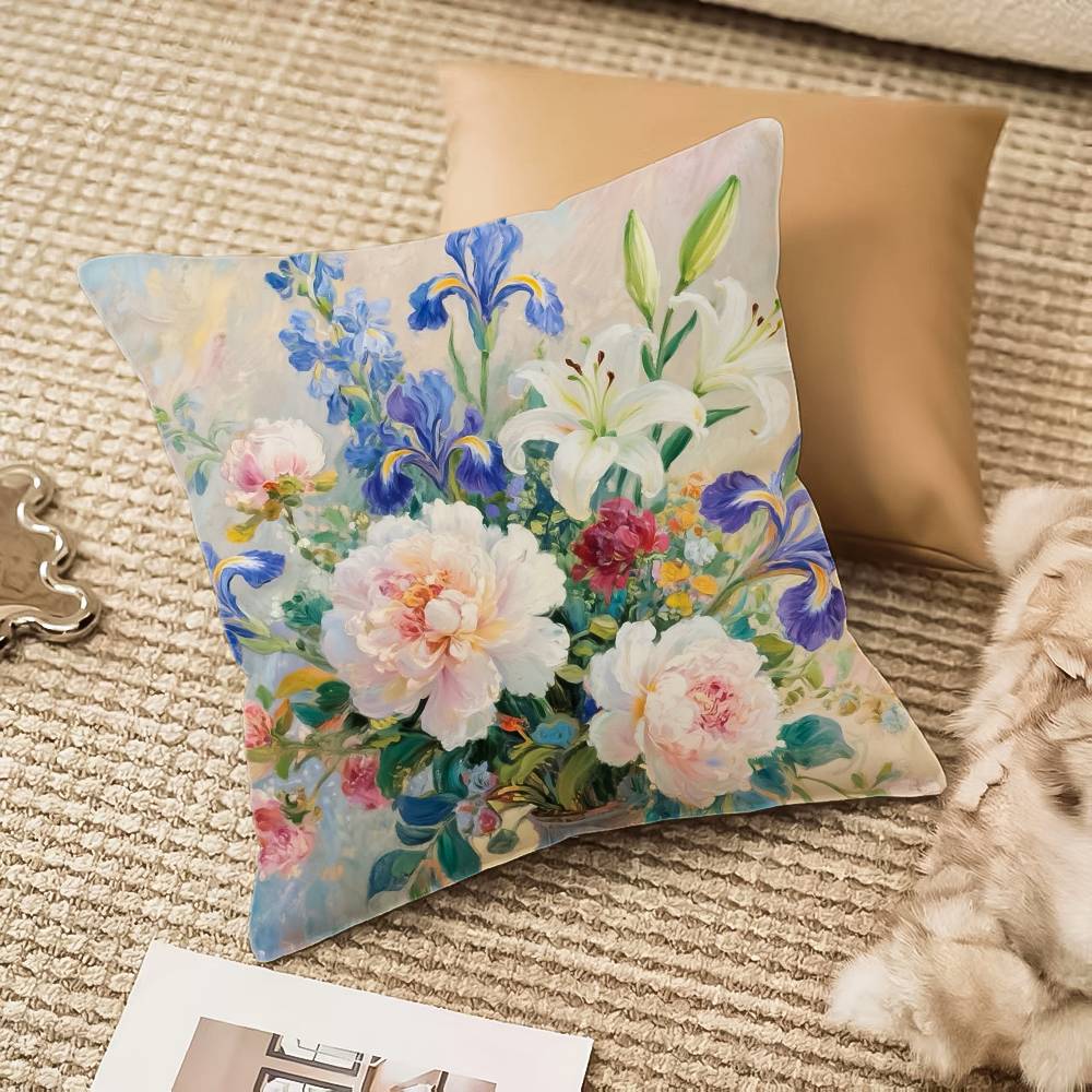 F-flower V-vase Pillow Case Anti-dustmite Invisible zipper Sofa Bed