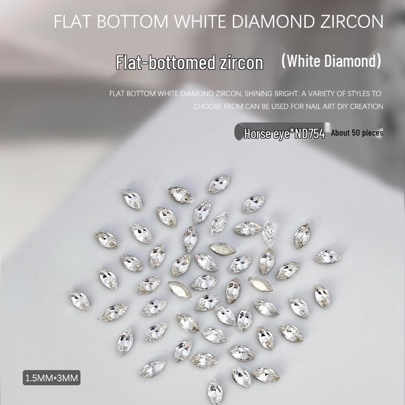 Nail Art Decorations: 5A Zircon Rhinestones - Marquise, Teardrop, Heart, Square Shapes, Flat Back, 50 Pcs.