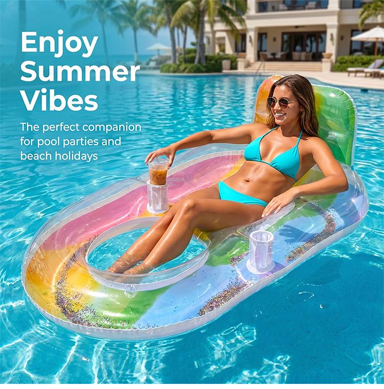 Sequins Colorful Inflatable Pool Float with Backrest - Single Person PVC Water Lounger