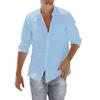 Men's Baggy Cotton Linen Pocket Long Sleeve Retro T Shirts Tops Blouse