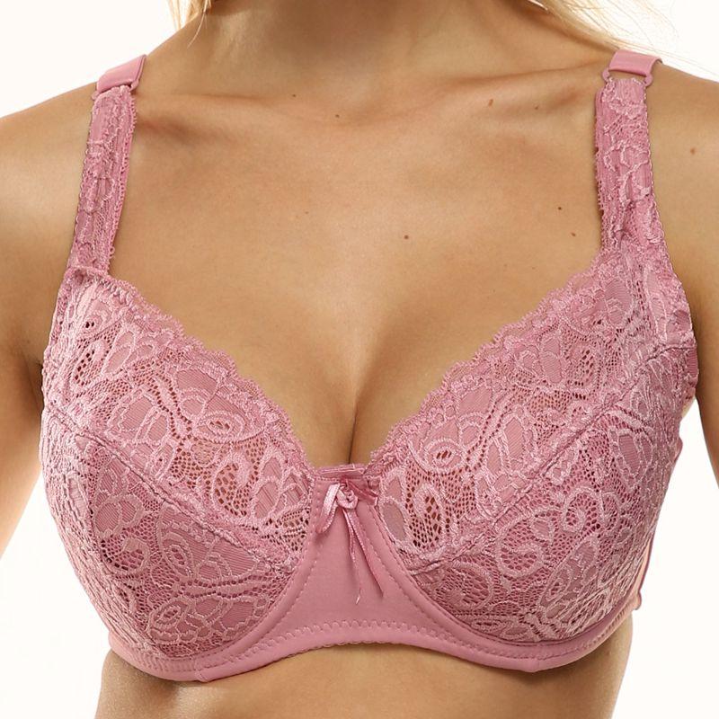 Women Full Cup Daily Brassiere Sexy Lace Print Bow Bra Comfortable Thin Mold Cup French Bras 40E 42E 44E-6004